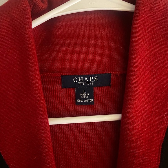 Chaps Red Knit Cardigan with Black Neck Label - Picture 2 of 10